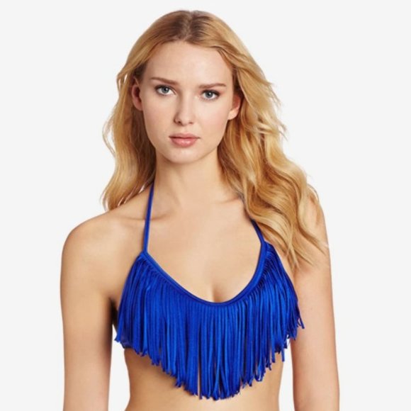 Luli Fama Other - Luli Fama Blue Fringe Swim Halter Bikini Top M